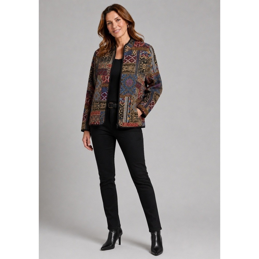 Serengeti Cardigan Jacket Womens Medium Tapestry Patchwork Open Front Artsy